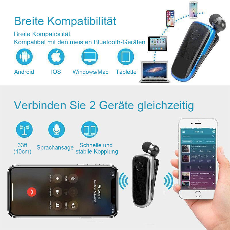 Blaudonau- Bluetooth-Kopfhörer mit Halsbandclip