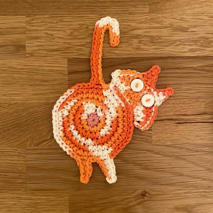 Blaudonau- Süßer Katzenarsch Strickuntersetzer Orange