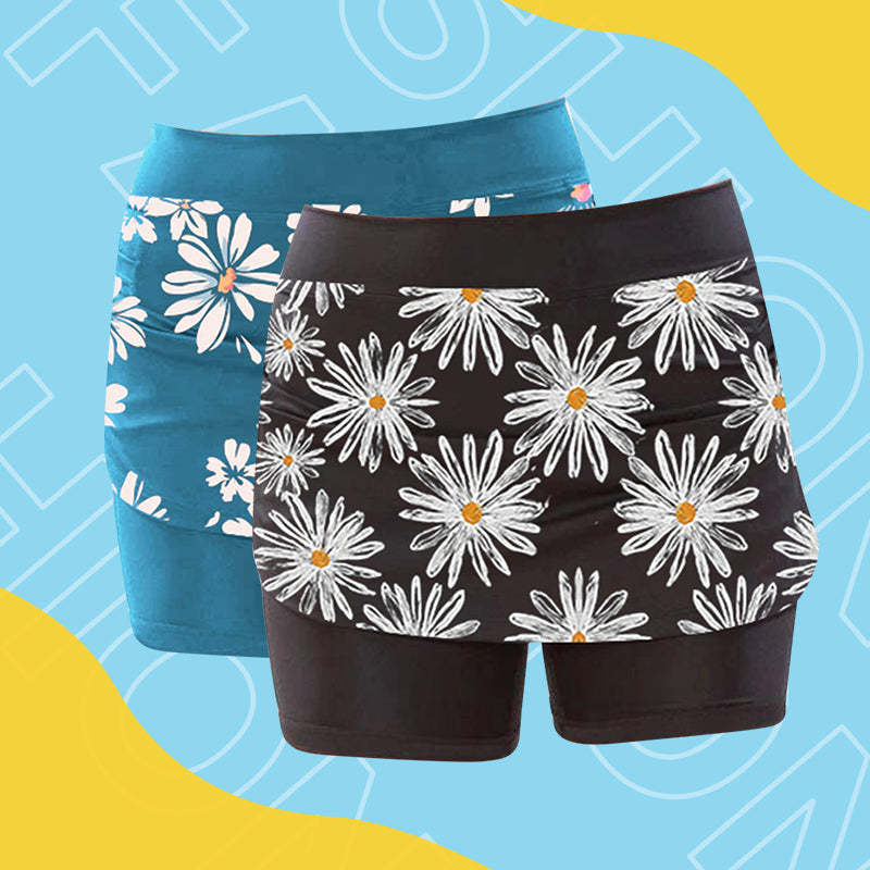 Blaudonau- Mittelhohe Jogginghose mit Gänseblümchen-Print für Damen mit Seitentaschen