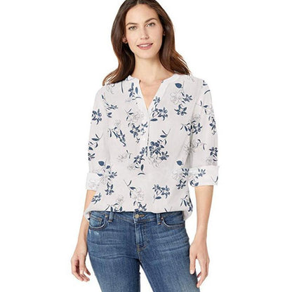 Blaudonau- Langarm-Baumwoll-Popover-Shirt Für Damen