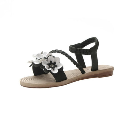 Blaudonau- Neue Damen Sandalen Mit Böhmische Blumen Khaki