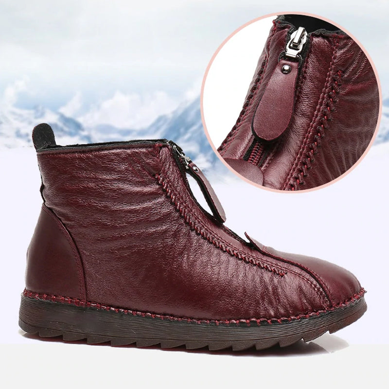 Blaudonau- Damen weichem Leder Winter Warme Schuhe