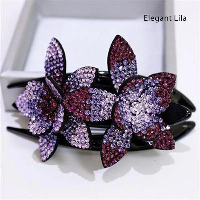 Blaudonau- Strass Doppelblume Haarspange Elegant Lila