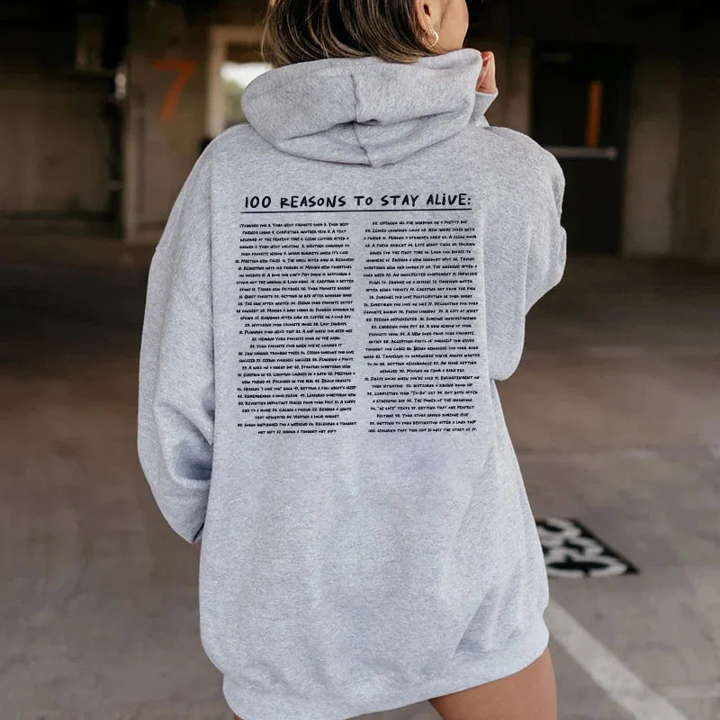 Blaudonau- Sweatshirt '100 Gründe, am Leben zu bleiben'.