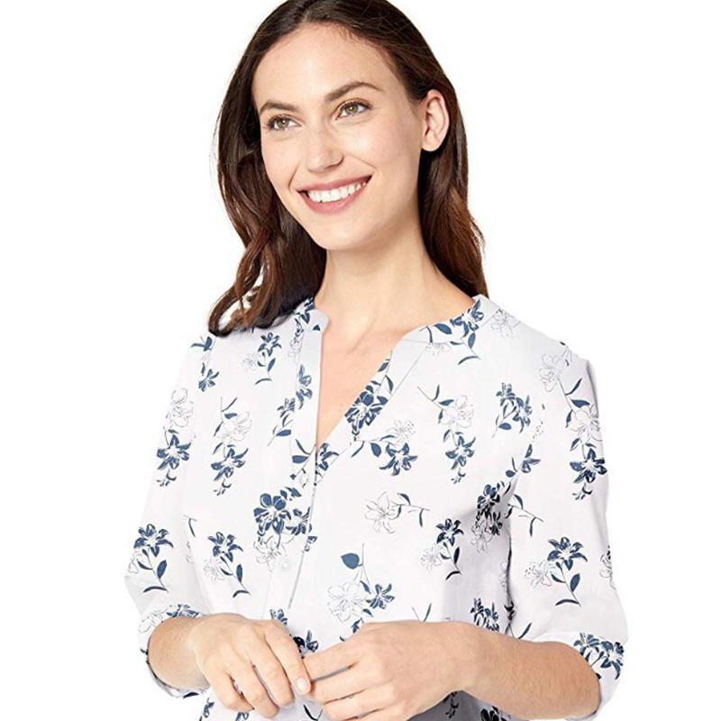 Blaudonau- Langarm-Baumwoll-Popover-Shirt Für Damen