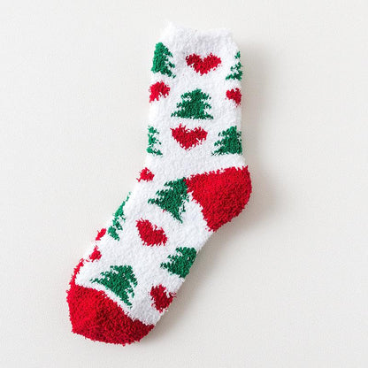 Blaudonau- Frauen Weihnachten Plüsch Socken roter herzformer Weihnachtsbaum