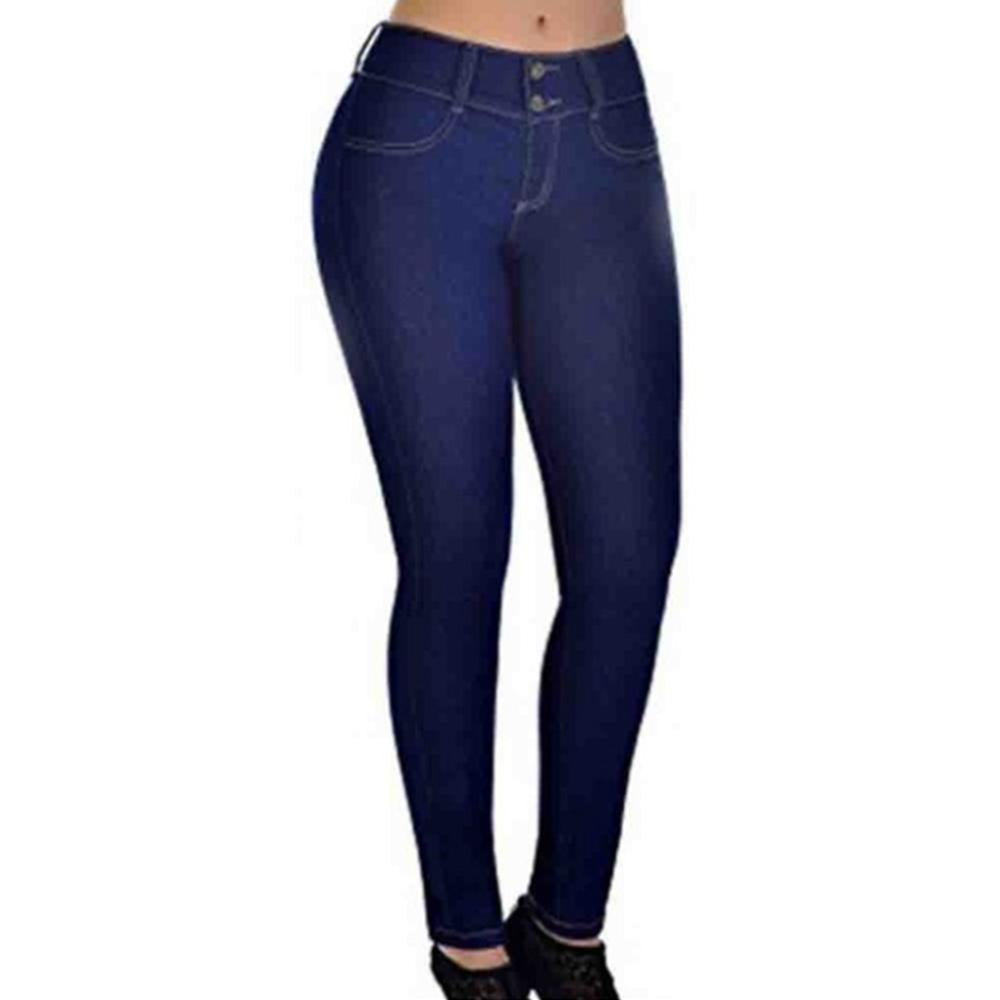 Blaudonau- Elastische Jeanshose mit hoher Taille Dunkelblau