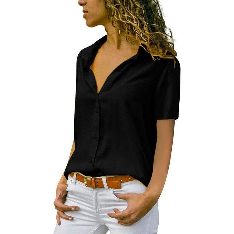 Blaudonau- Damen Lässiges Chiffon-Volltonfarben-T-Shirt Schwarz