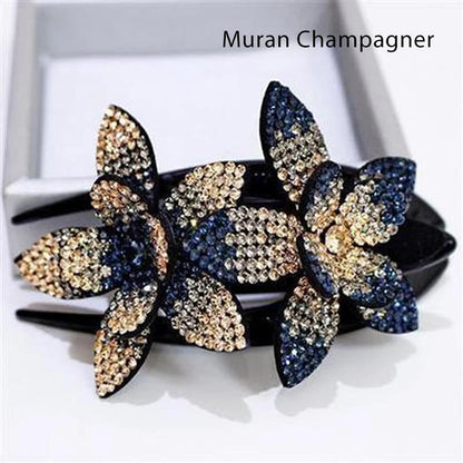 Blaudonau- Strass Doppelblume Haarspange Muran Champagner