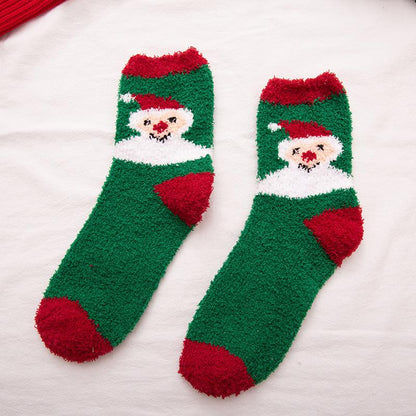 Blaudonau- Frauen Weihnachten Plüsch Socken grüner Weihnachtsmann