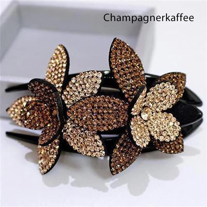 Blaudonau- Strass Doppelblume Haarspange Champagner Kaffee