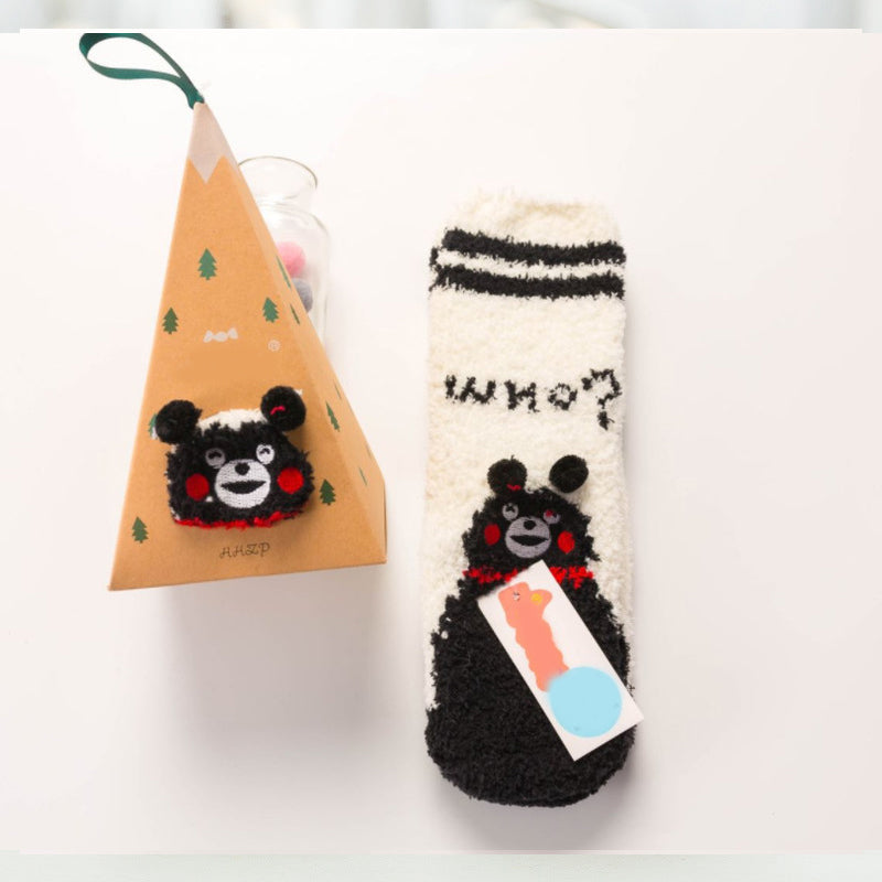 Blaudonau- Weihnachtsgeschenkbox – süße Plüschsocken（4 Paare） N