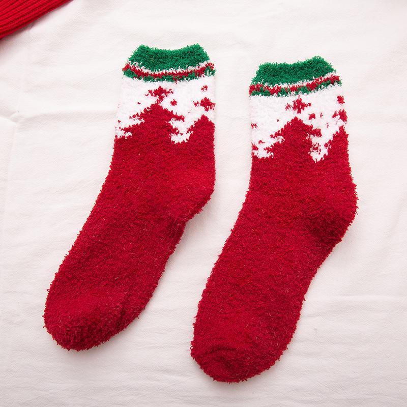 Blaudonau- Frauen Weihnachten Plüsch Socken roter Weihnachtsbaum