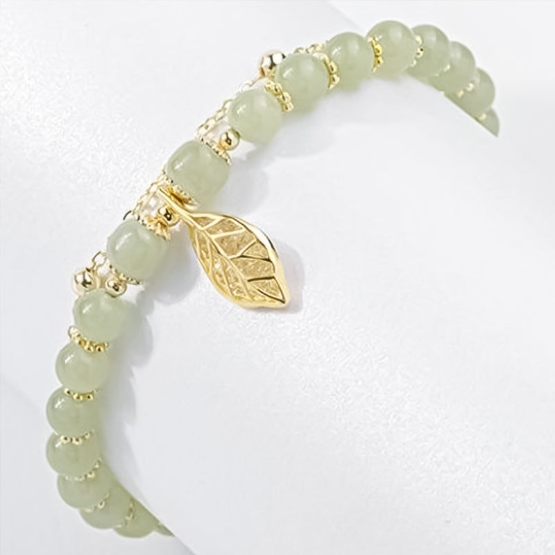 Blaudonau- Doppelschichtiges Hetian-Jade-Armband mit Blättern