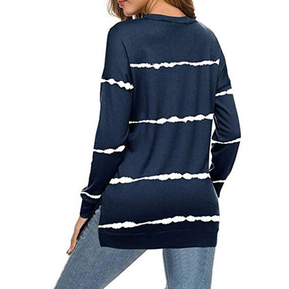 Blaudonau- Damen Streifen Pullover Langarm Shirt