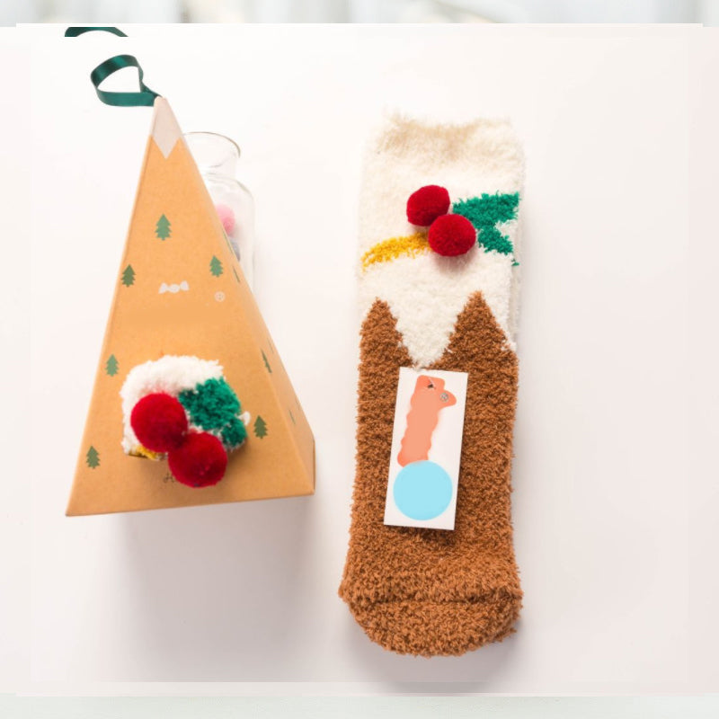 Blaudonau- Weihnachtsgeschenkbox – süße Plüschsocken（4 Paare） O