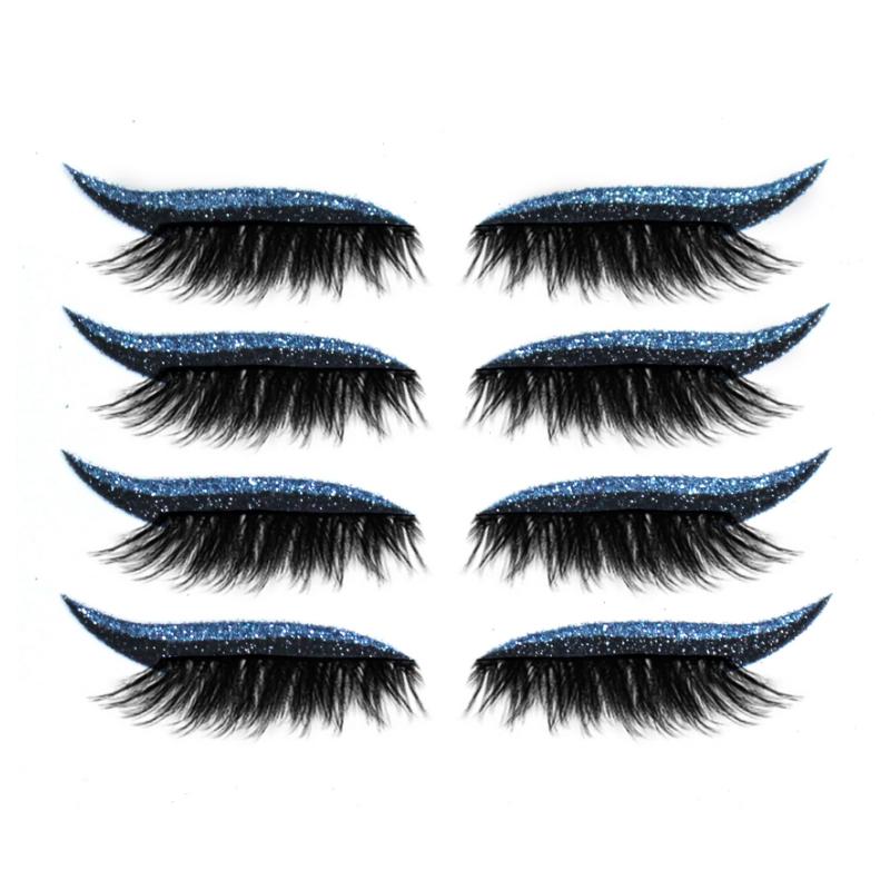 Blaudonau- Wiederverwendbare Eyeliner und Wimpernaufkleber Blau 4 PAAR