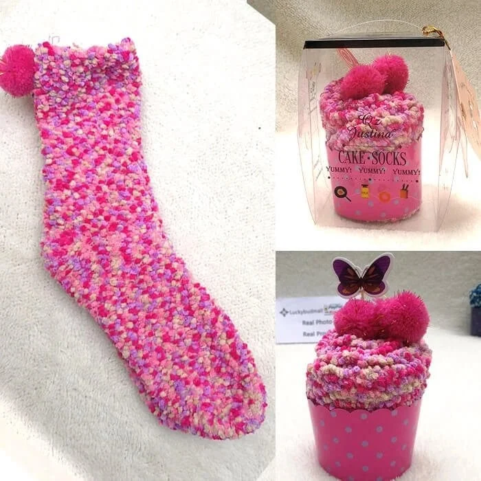 Blaudonau- (🎅FRÜHE WEIHNACHTEN 50 % RABATT) Winter Fuzzy "Cupcakes" Socken mit Geschenkbox