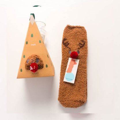 Blaudonau- Weihnachtsgeschenkbox – süße Plüschsocken（4 Paare）