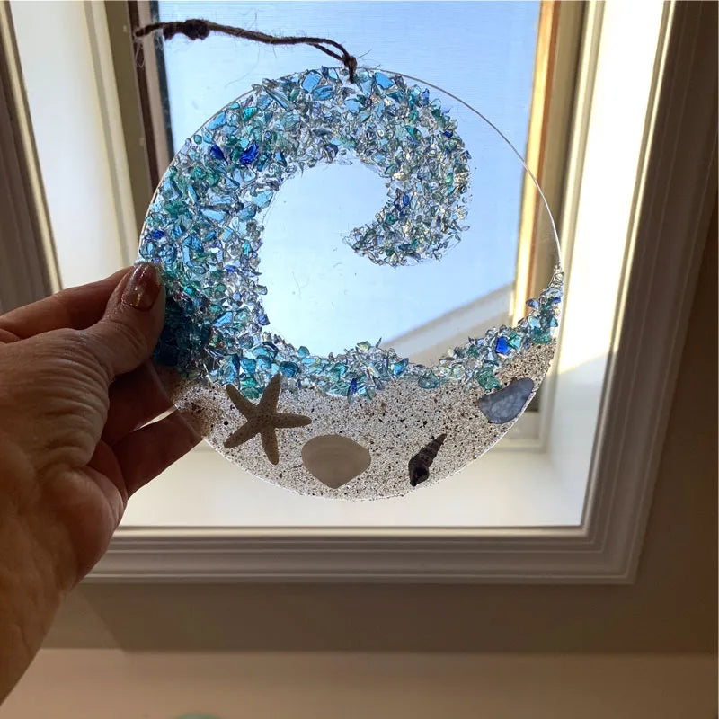 Blaudonau- Meeresglas-Sonnenfänger – Ocean Crashing Wave Strandornament