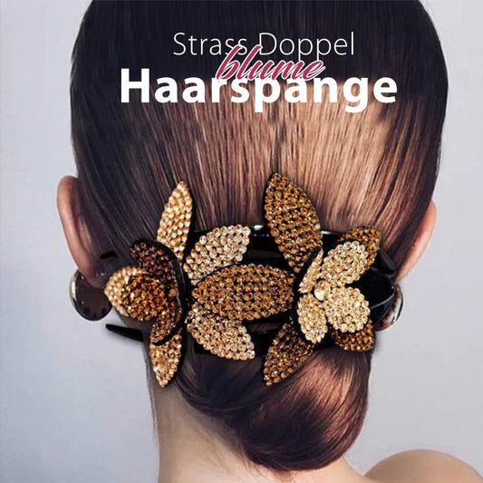 Blaudonau- Strass Doppelblume Haarspange