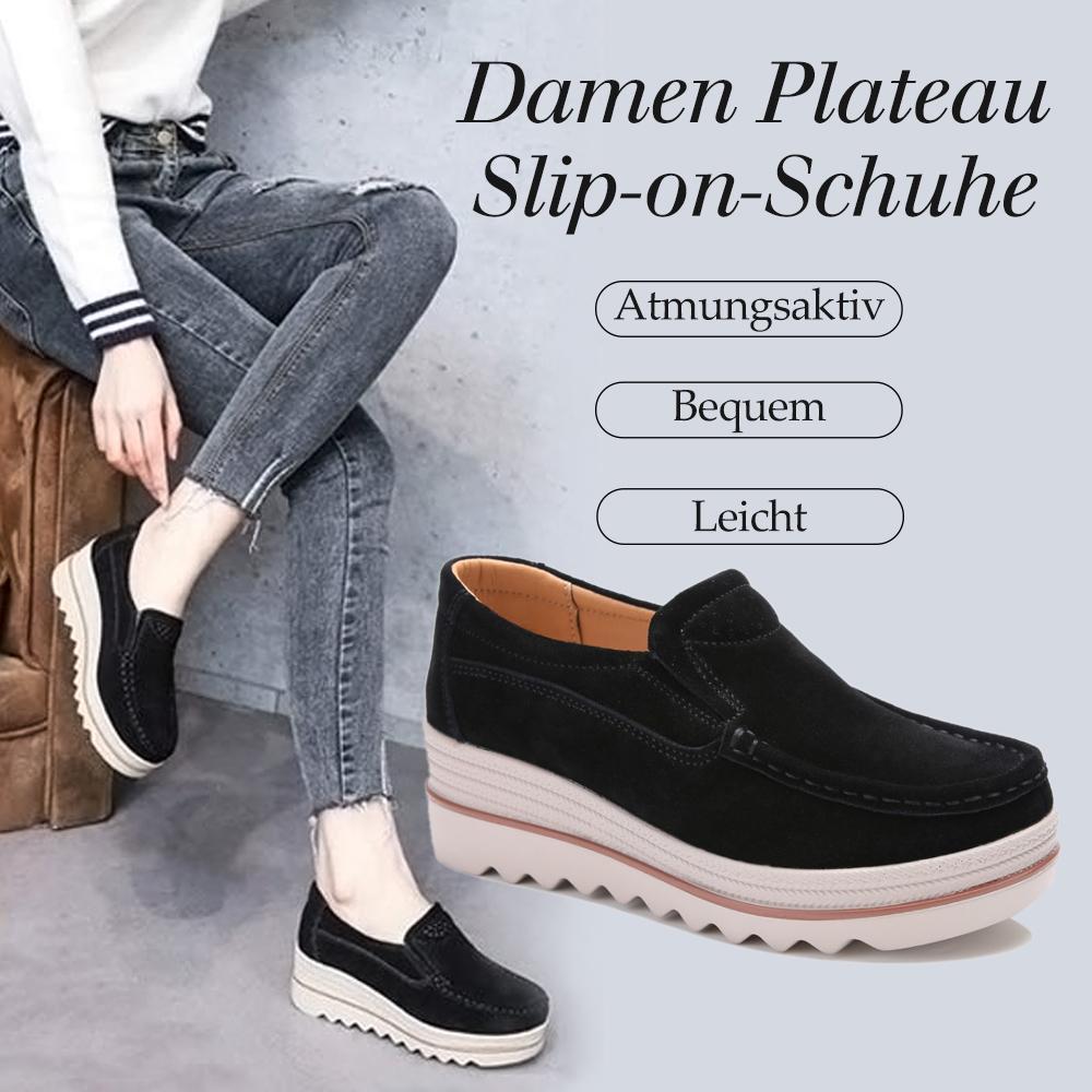 Blaudonau- Damen Plateau Slip-on-Schuhe mit weitem Keilabsatz