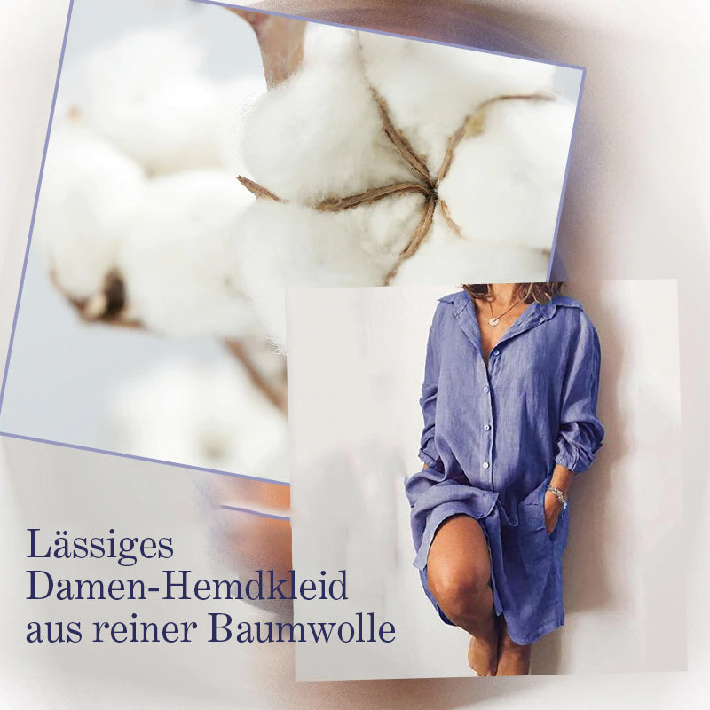 Blaudonau- Lässiges Damen-Hemdkleid in reiner Farbe