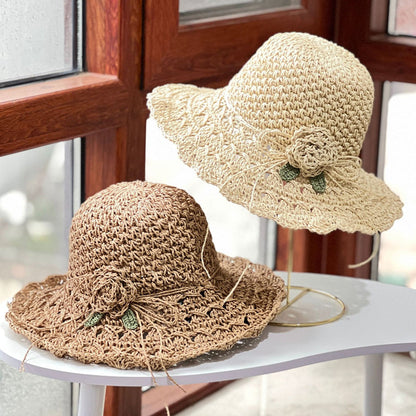 Blaudonau- Elegant Crochet Straw Hat with Ruffle Detail