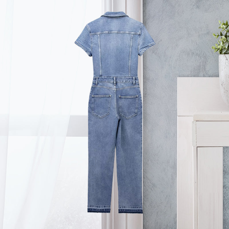 Blaudonau- Schmale Bootcut Denim-Jumpsuit