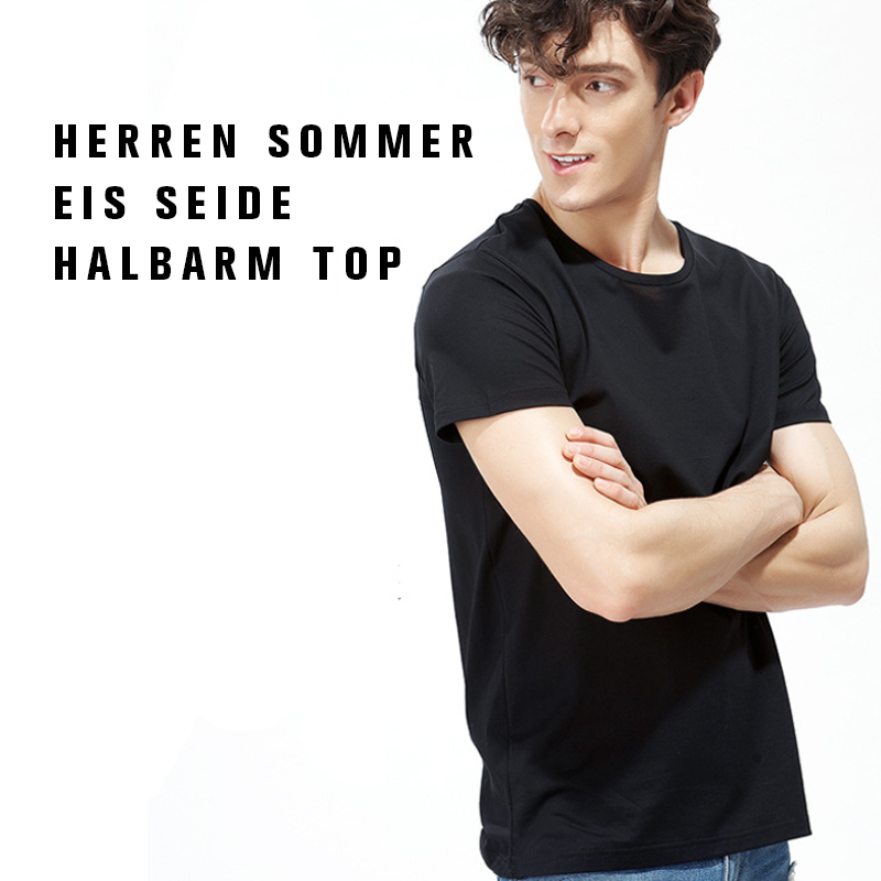 Blaudonau- Herr Einfarbige T- Shirt mit Stretch-Rundhalsausschnitt