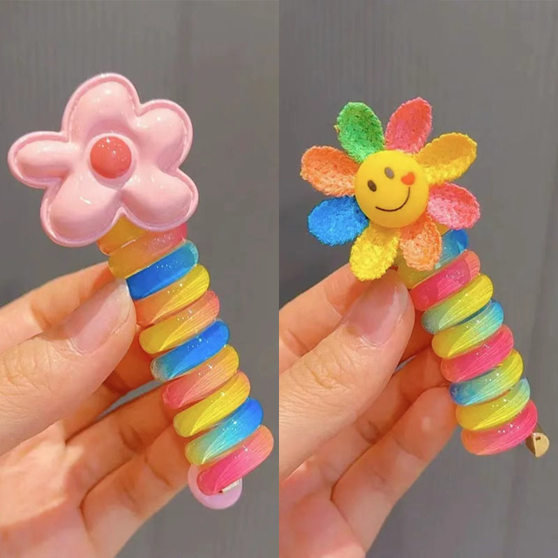 Blaudonau- Bunte Telefonkabel-Haarbänder rosa Blume Regenbogen Haarschleife+Sonnenblume Regenbogen Haarschleife