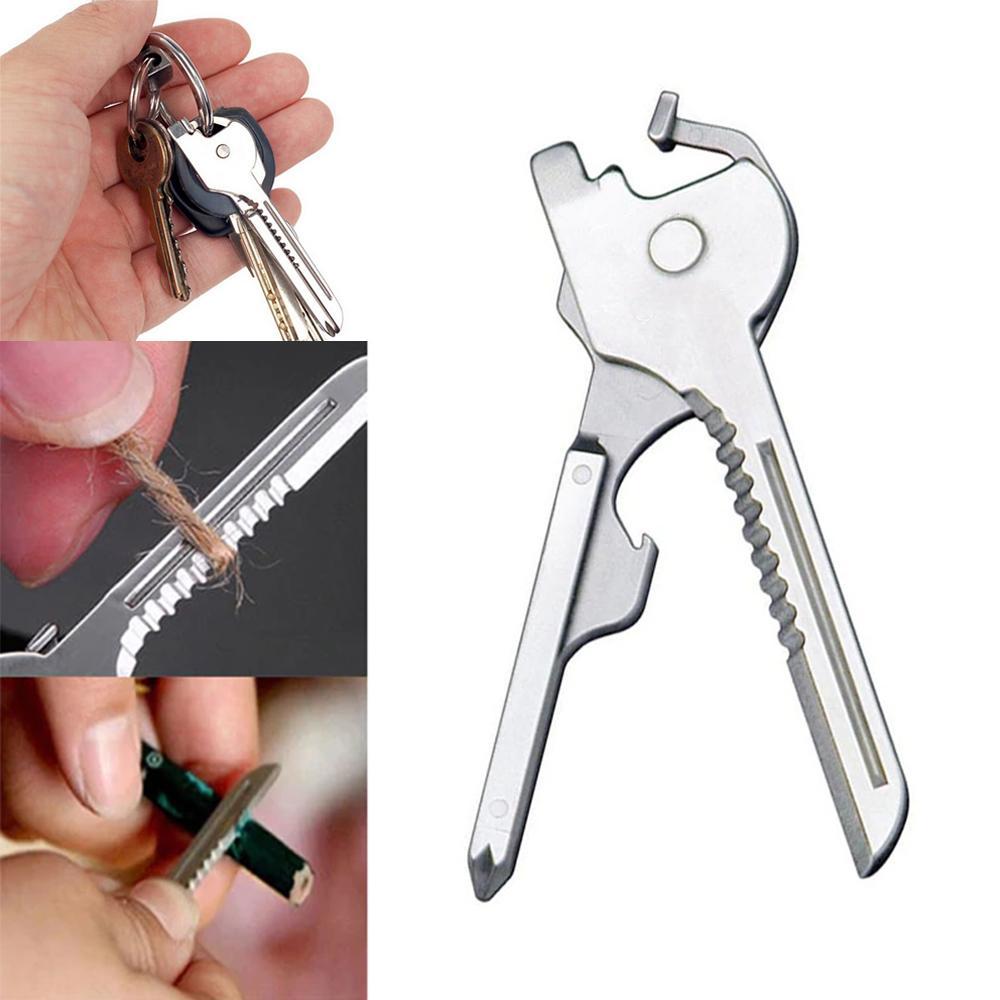 Blaudonau- 6-in-1-Schlüsselring Multifunktionswerkzeug Mini-Multitool-Schlüsselanhänger Pocket Edelstahl-Klappbar Swiss Tech Einfacher Flaschenöffner-Schlüsselanhänger