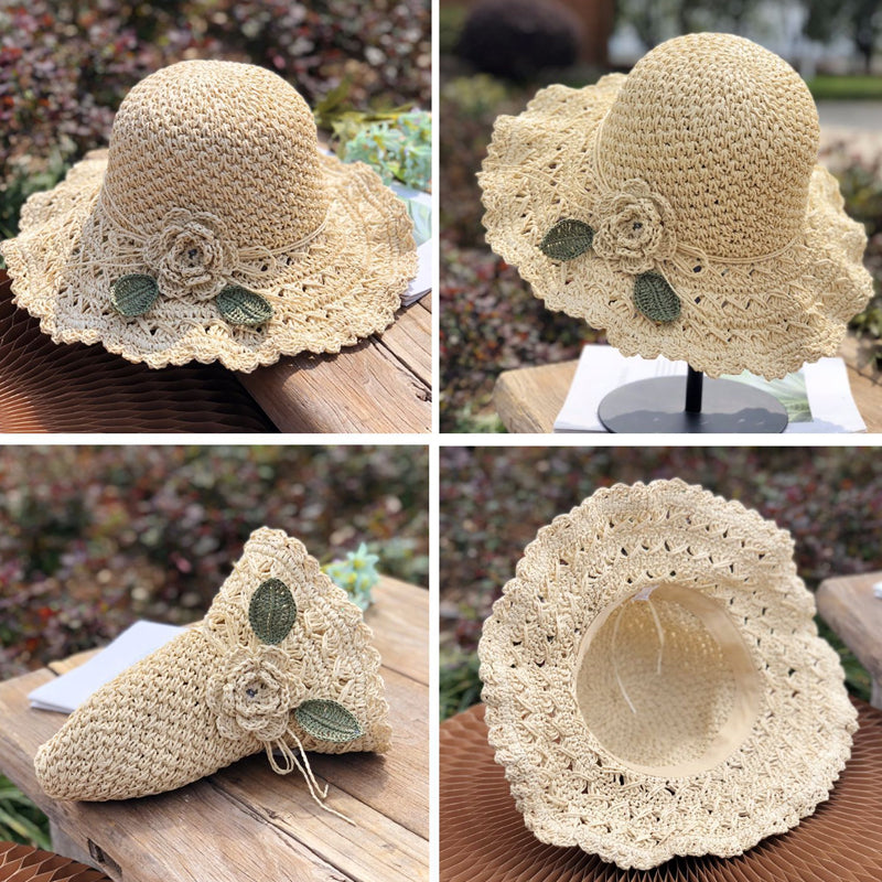 Blaudonau- Elegant Crochet Straw Hat with Ruffle Detail