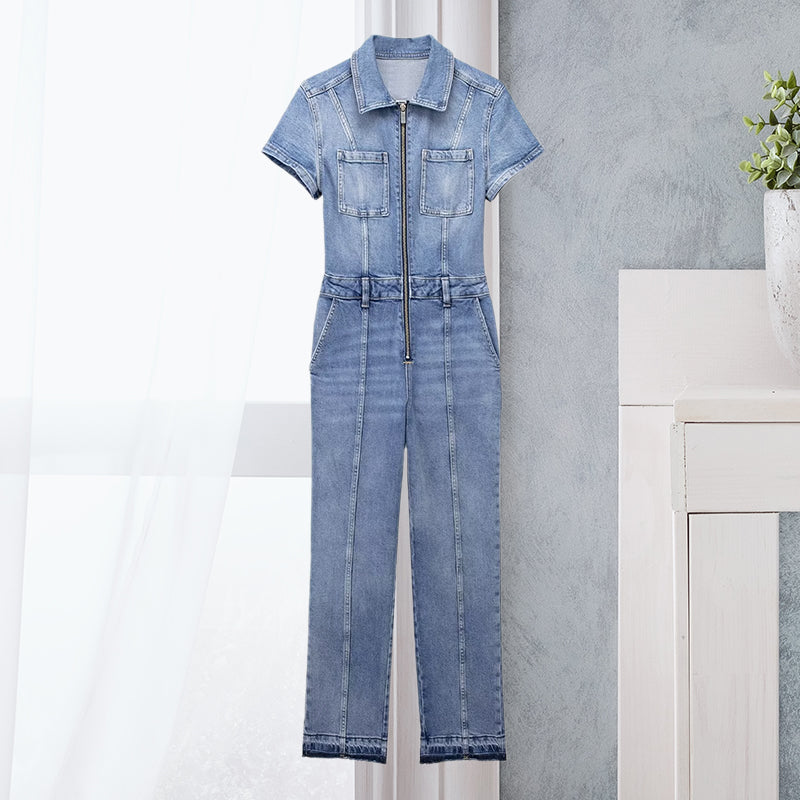 Blaudonau- Schmale Bootcut Denim-Jumpsuit