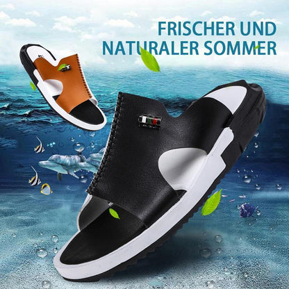 Blaudonau- Neue Herren Sommer Pantoffeln Weiß und Braun