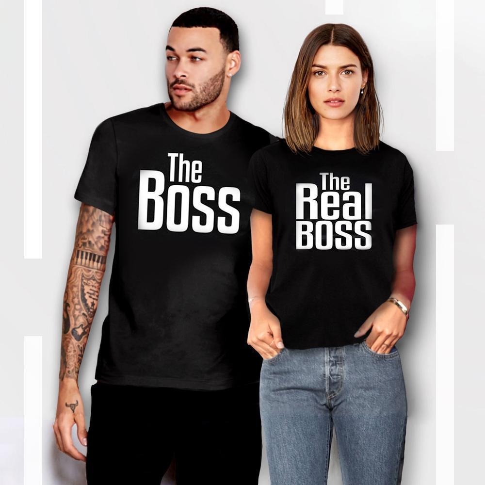 Blaudonau- "The Boss", "The real Boss" lustiges T- Shirt Grau