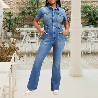 Blaudonau- Schmale Bootcut Denim-Jumpsuit