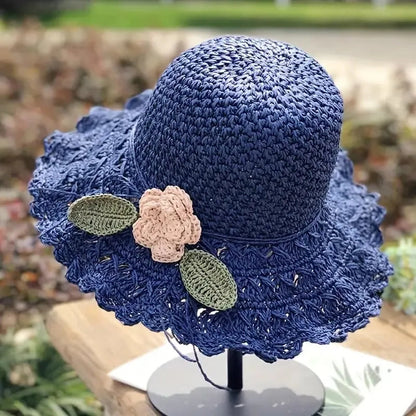 Blaudonau- Elegant Crochet Straw Hat with Ruffle Detail