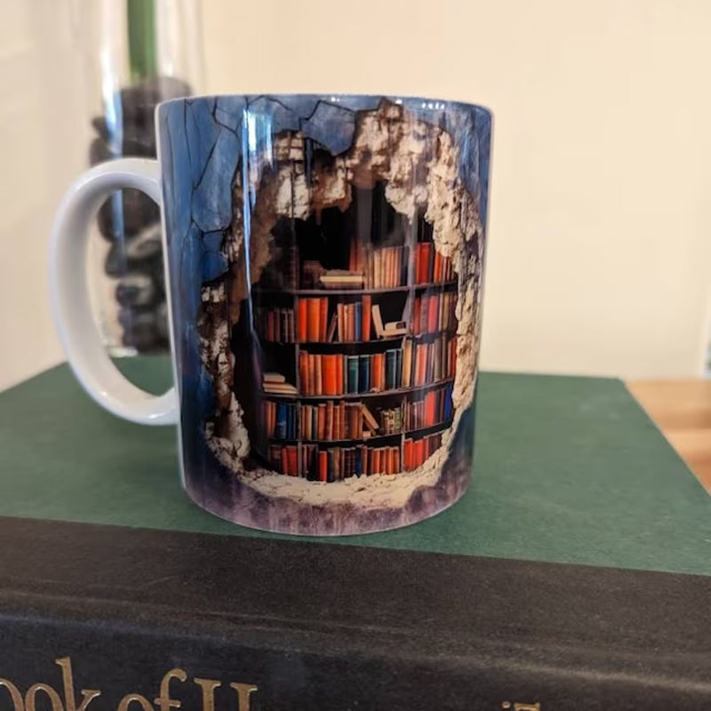 Blaudonau- 3D-Bücherregal-Tasse