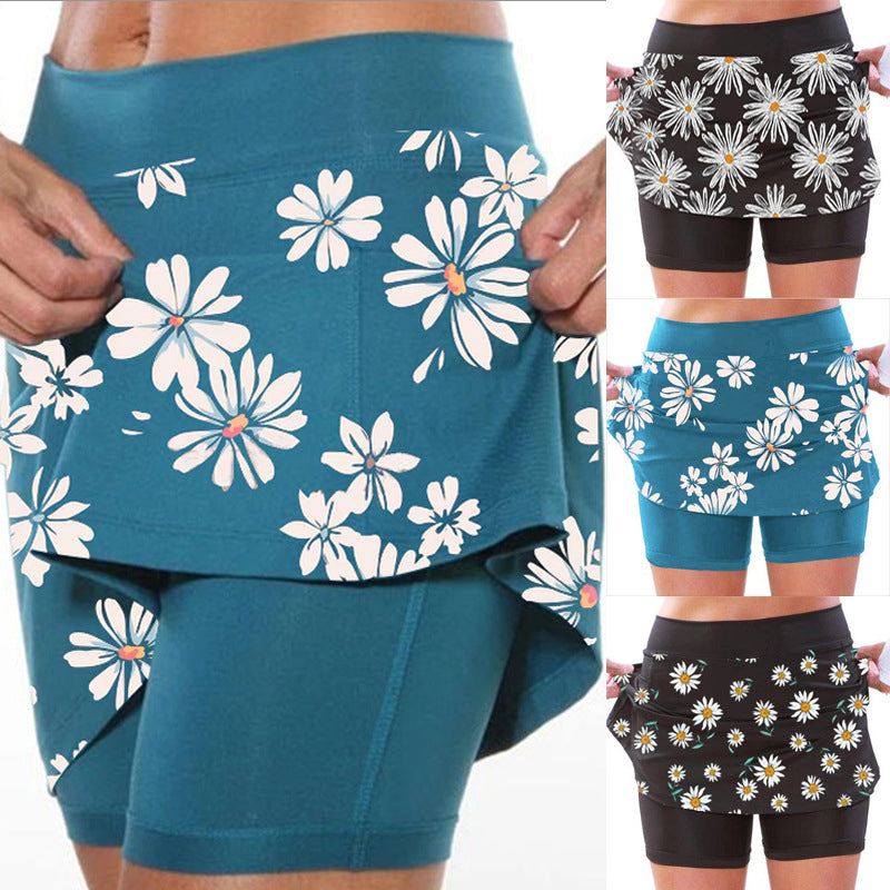 Blaudonau- Mittelhohe Jogginghose mit Gänseblümchen-Print für Damen mit Seitentaschen