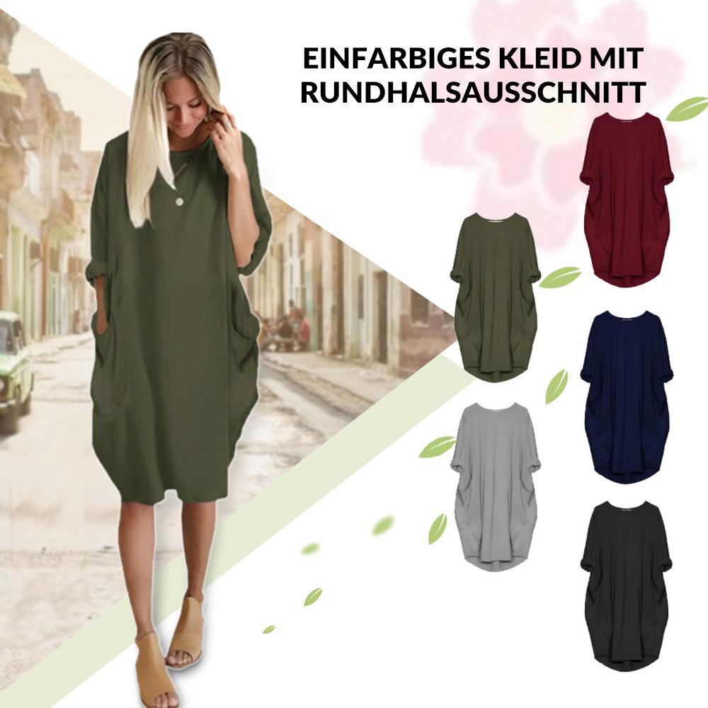 Blaudonau- Einfarbiges Kleid mit Rundhalsausschnitt