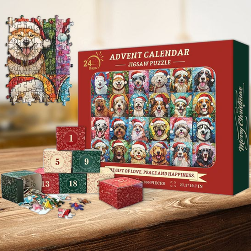 Blaudonau- Frohe Weihnachten Hunde Adventskalender Puzzle