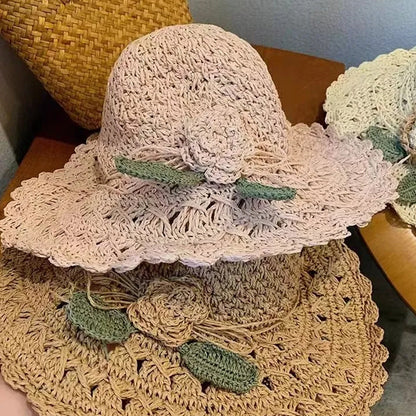 Blaudonau- Elegant Crochet Straw Hat with Ruffle Detail