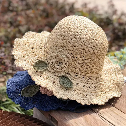 Blaudonau- Elegant Crochet Straw Hat with Ruffle Detail