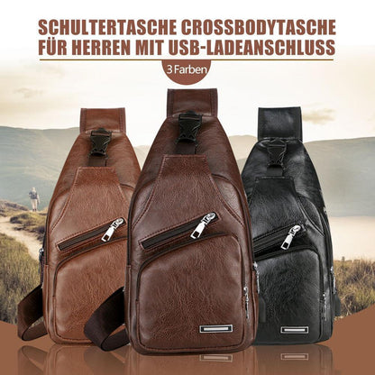 Blaudonau- Schultertasche Crossbodytasche für Herren mit USB-Ladeanschluss