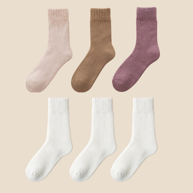 Blaudonau- Kuschelige Unisex-Winter-Thermosocken aus Samt Rosa+Lila+Kaffee+Weiß+Weiß+Weiß 6 Paare