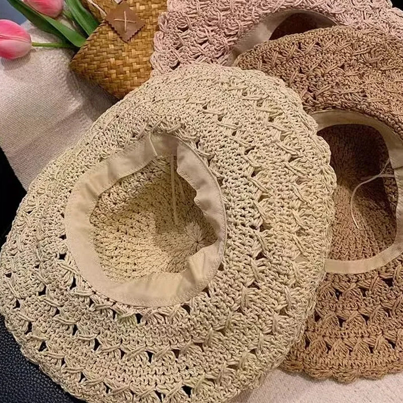 Blaudonau- Elegant Crochet Straw Hat with Ruffle Detail