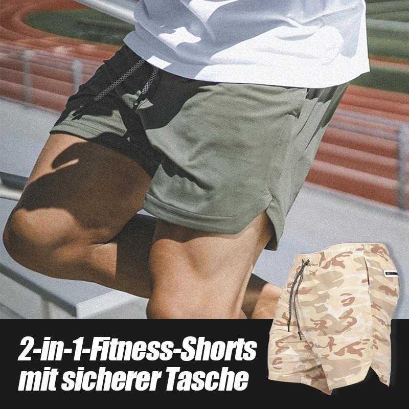 Blaudonau- 2-in-1-Fitness-Turnhose mit sicherer Tasche ( Shorts & Verkürzte Hose)