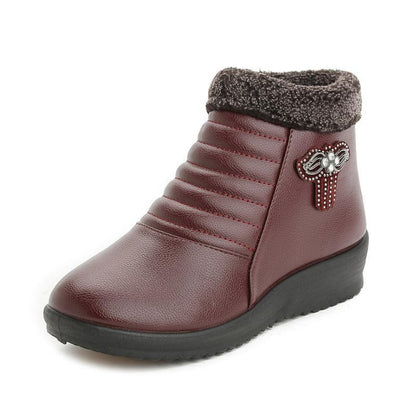 Blaudonau- Damen Winter Lederschuhe Dunkelrot