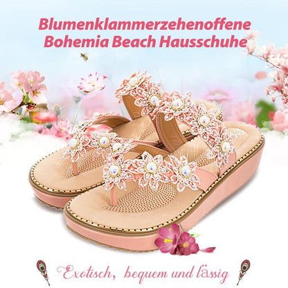 Blaudonau- Blumenklammerzehenoffene Bohemia Beach Hausschuhe